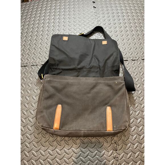Fossil‎ Leather Black Canvas Messenger Bag Purse Crossbody - Picture 5 of 9